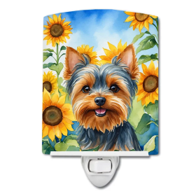 Yorkshire Ceramic Night Light (Color: Yorkshire Terrier in Sunflowers-198453231055)