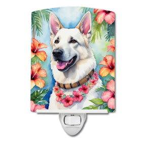 White Ceramic Night Light (Color: White German Shepherd Luau-198453423139)