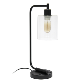 Lalia Home Modern Iron Desk Lamp with USB Port and Glass Shade (Color: Black)