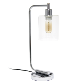 Lalia Home Modern Iron Desk Lamp with USB Port and Glass Shade (Color: Chrome)