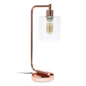 Lalia Home Modern Iron Desk Lamp with USB Port and Glass Shade (Color: Rose Gold)