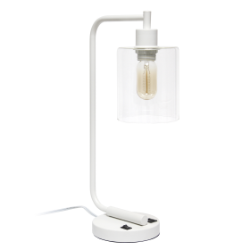 Lalia Home Modern Iron Desk Lamp with USB Port and Glass Shade (Color: White)