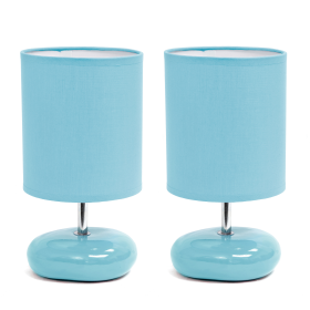 Creekwood Home Traditional Mini Round Rock Table Lamp 2 Pack Set for Nursery, Study, Bookshelf, Office, Nightstand, Living Room (Color: Blue, size: 10.24")