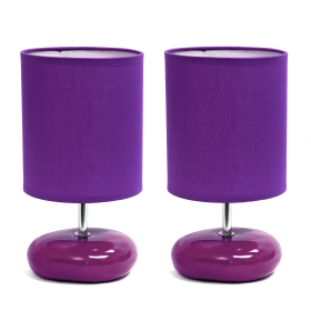 Creekwood Home Traditional Mini Round Rock Table Lamp 2 Pack Set for Nursery, Study, Bookshelf, Office, Nightstand, Living Room (Color: Purple, size: 10.24")