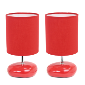 Creekwood Home Traditional Mini Round Rock Table Lamp 2 Pack Set for Nursery, Study, Bookshelf, Office, Nightstand, Living Room (Color: Red, size: 10.24")