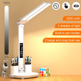 LED Desk Lamp Multifunction LCD Table Lamps With Calendar USB Dimmable Touch Night Light With Pens Holder Student Reading Office (Body Color: 2 head - Charging, Ships From: CN)