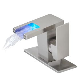 New Waterfall showerhead LED bathroom faucet, single handle bathroom sink sink faucet (Color: Nlckel)