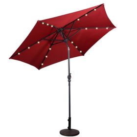 9 Feet Patio LED Solar Umbrella with Crank (Color: Dark Red)