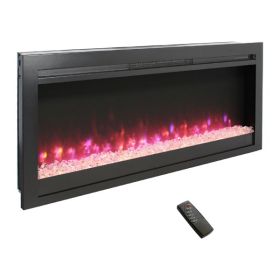 44 inch in wall recessed electric fireplace with remote and multi color flame & emberbed, LED light heater (Color: As Picture)