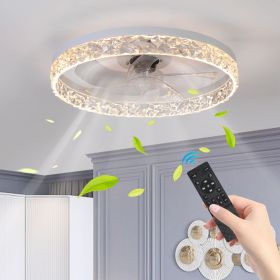 Modern Acrylic Ceiling Fan Light with Remote Control, Dimmable LED Chandelier, 6-Speed Adjustable, Quiet Motor, Flush Mount Design for Living Room (Color: as Pic)