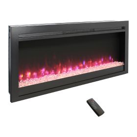 44 inch in wall recessed electric fireplace with remote and multi color flame & emberbed, LED light heater (Color: as Pic)