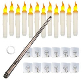 12Pcs Flameless Floating Candles LED Magic Hanging Candle Light Battery Operated Flickering Warm Light Window Candle With Magic Wand Remote for Hallow (Lighting Color: Yellow Light)