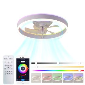 19.7 inches fan light RGB color lights three color temperature 6-speed adjustable wind power positive and negative rotation (Color: as Pic)