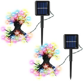 2Pcs Solar Powered String Lights 39.3FT 100LED Beads Fairy Star Lights (Light color: Color)