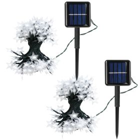 2Pcs Solar Powered String Lights 39.3FT 100LED Beads Fairy Star Lights (Light color: White)