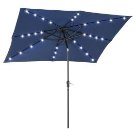 Outsunny 9' x 7' Solar Umbrella, LED Lighted Patio Umbrella for Table or Base with Tilt & Crank, Outdoor Umbrella for Garden, Deck, Backyard, Pool (Color: as Pic)