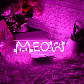 1 LED neon light, pink "meow meow" cat shaped wall decoration light, bright neon light with USB, suitable for decorating girls' bedrooms (Color: Pink)